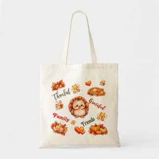 Cute Turkey Thanksgiving Thankful Grateful  Tote Bag