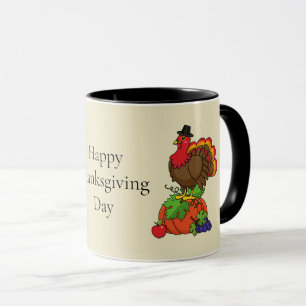 Cute Turkey w/ Harvest Thanksgiving   Personalise Mug