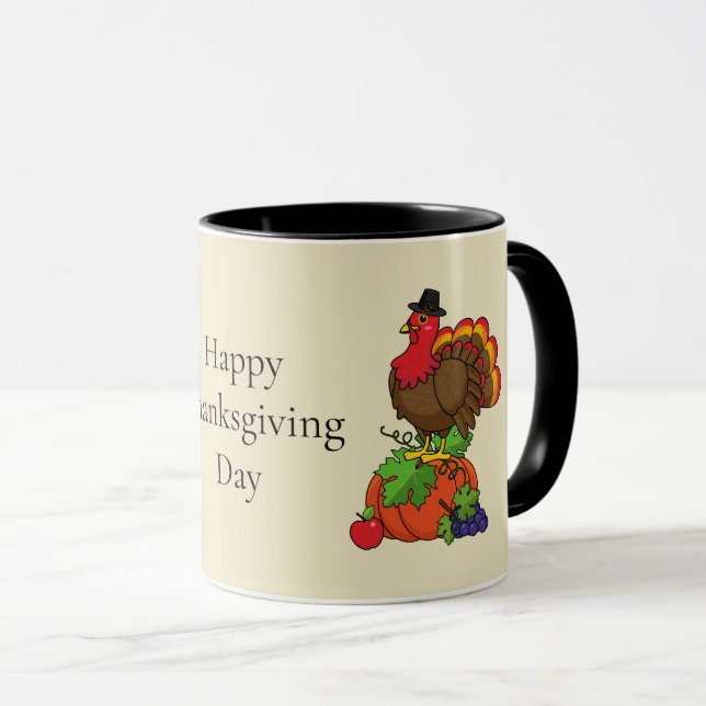 Cute Turkey w/ Harvest Thanksgiving | Personalise Mug (Front Right)