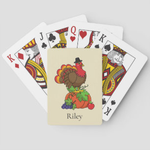 Cute Turkey w/ Harvest Thanksgiving Personalise Playing Cards