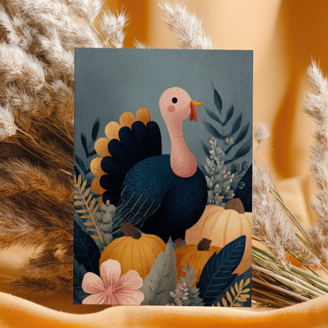 Cute Turkey with Fall Harvest Happy Thanksgiving  Postcard (Creator Uploaded)