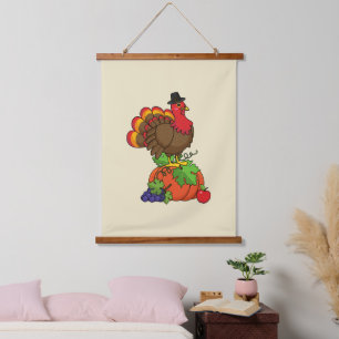 Cute Turkey with Harvest Thanksgiving Hanging Tapestry