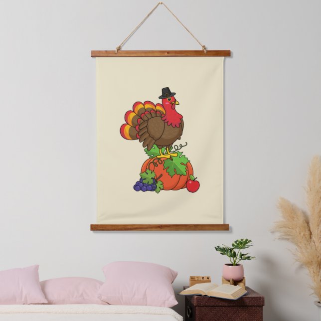Cute Turkey with Harvest Thanksgiving Hanging Tapestry (Bedroom)