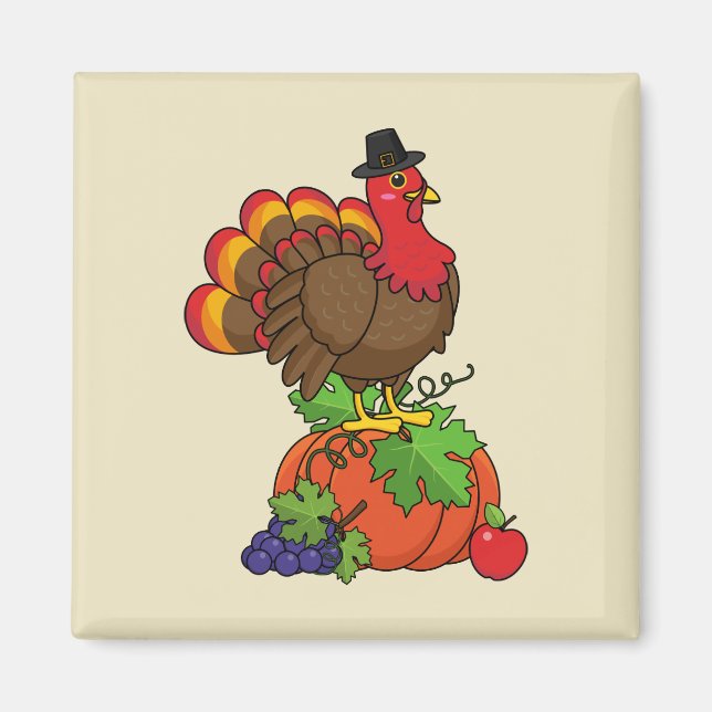 Cute Turkey with Harvest Thanksgiving Magnet (Front)
