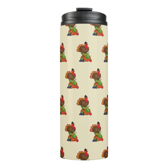 Cute Turkey with Harvest Thanksgiving Thermal Tumbler (Front)