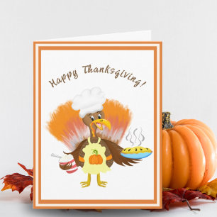 Cute Turkey With Pie And Ice Cream Thanksgiving Card