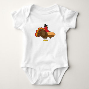Cute Turkey with Pumpkin Pie Thanksgiving Baby Bodysuit