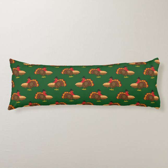 Cute Turkey with Pumpkin Pie Thanksgiving Body Cushion (Front)