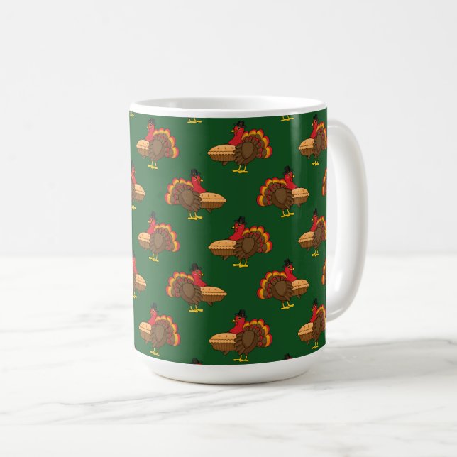 Cute Turkey with Pumpkin Pie Thanksgiving Coffee Mug (Front Right)