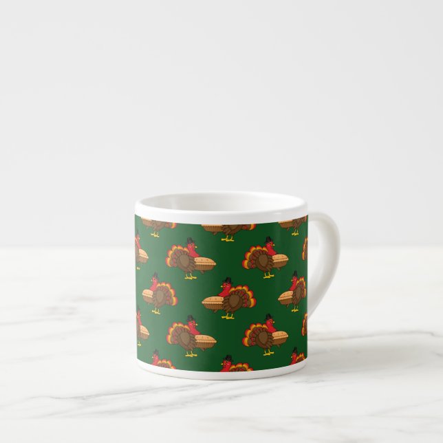 Cute Turkey with Pumpkin Pie Thanksgiving Espresso Cup (Front Right)