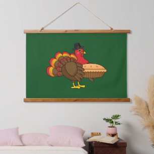 Cute Turkey with Pumpkin Pie Thanksgiving Hanging Tapestry