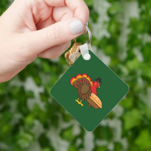 Cute Turkey with Pumpkin Pie Thanksgiving Key Ring