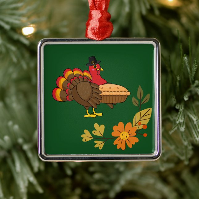 Cute Turkey with Pumpkin Pie Thanksgiving Metal Tree Decoration (Tree)