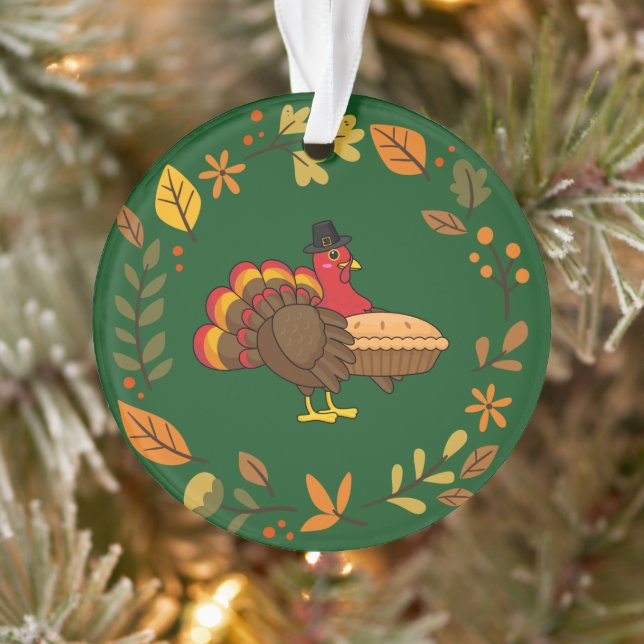 Cute Turkey with Pumpkin Pie Thanksgiving Ornament (Tree)