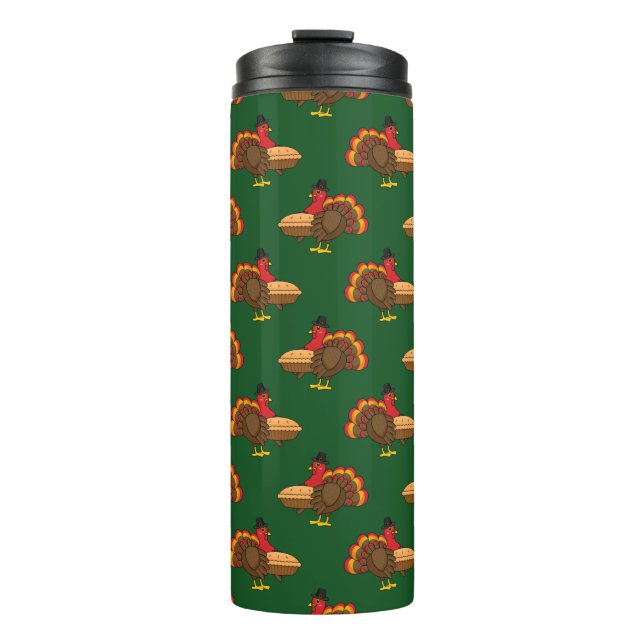 Cute Turkey with Pumpkin Pie Thanksgiving Thermal Tumbler (Front)