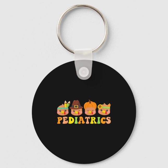 Cute Turkeys Pediatrics Pumpkin Thanksgiving Fall  Key Ring (Front)