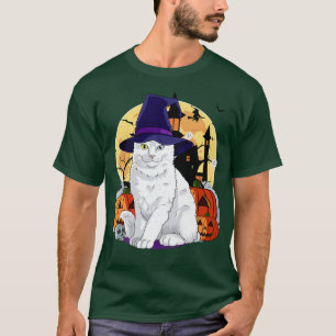 Cute Turkish Angora Cat Halloween Witch Pumpkin  T-Shirt