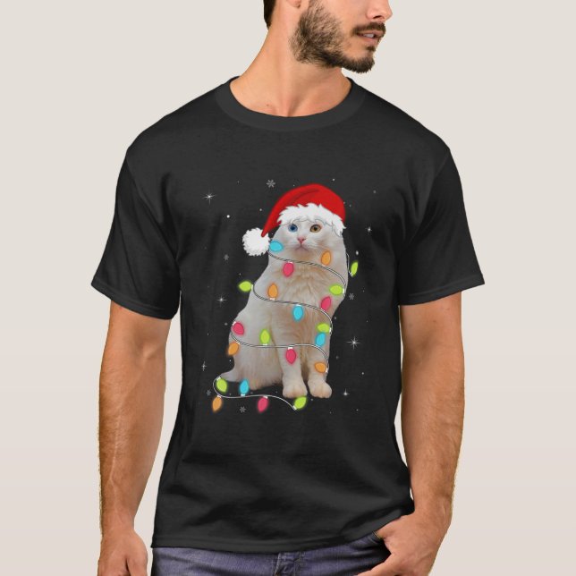 Cute Turkish Van Santa Hat Christmas Light Xmas T-Shirt (Front)