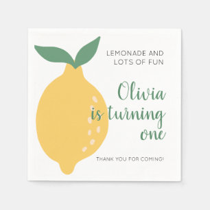 Cute Turning One Yellow Lemon 1st Birthday Napkin
