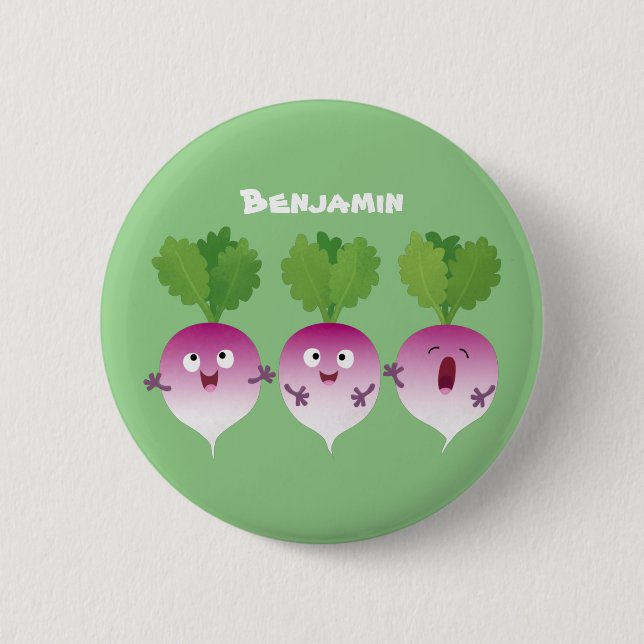 Cute turnip vegetable trio singing cartoon 6 cm round badge (Front)