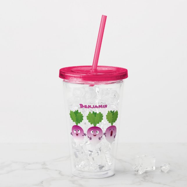 Cute turnip vegetable trio singing cartoon acrylic tumbler (Back Ice)
