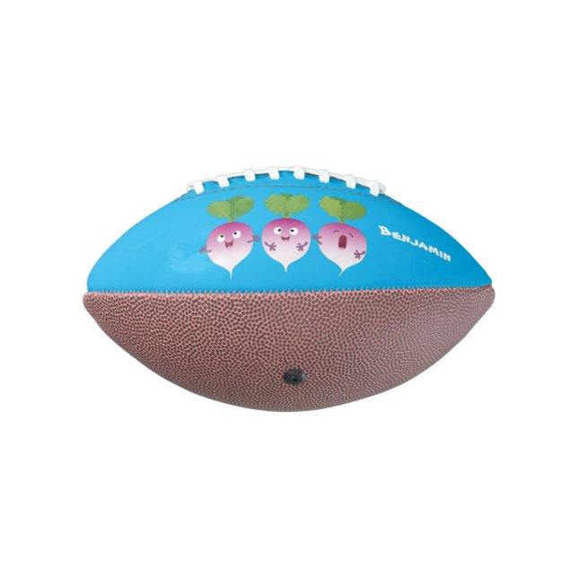 Cute turnip vegetable trio singing cartoon american football (Rotated 270)