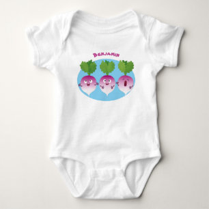 Cute turnip vegetable trio singing cartoon baby bodysuit