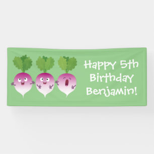 Cute turnip vegetable trio singing cartoon banner