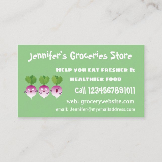 Cute turnip vegetable trio singing cartoon business card (Front)