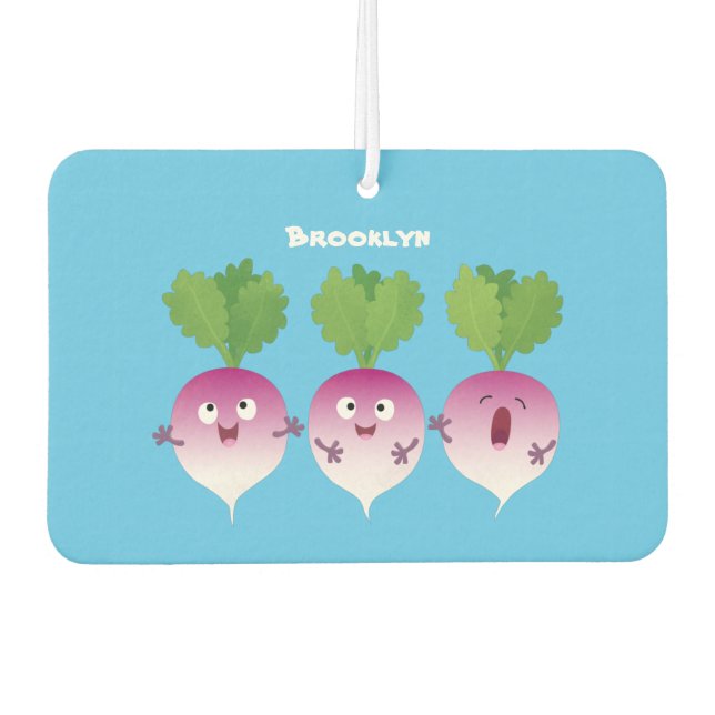 Cute turnip vegetable trio singing cartoon car air freshener (Front)