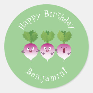 Cute turnip vegetable trio singing cartoon classic round sticker