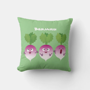 Cute turnip vegetable trio singing cartoon cushion