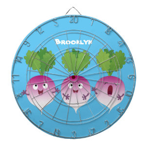 Cute turnip vegetable trio singing cartoon dartboard