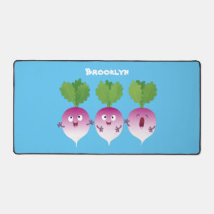 Cute turnip vegetable trio singing cartoon desk mat