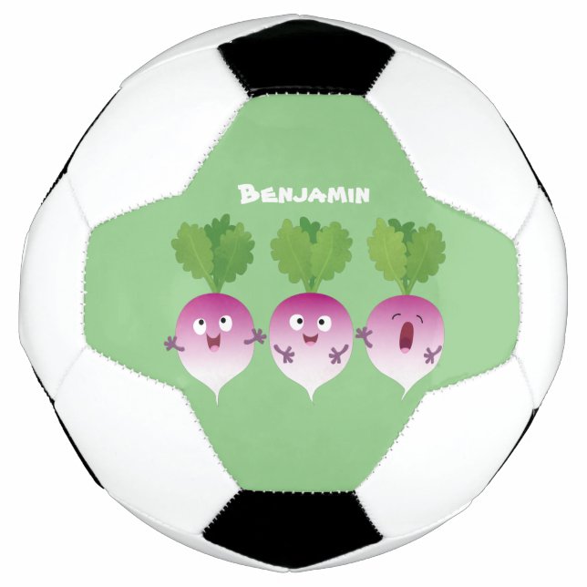 Cute turnip vegetable trio singing cartoon football (Front)