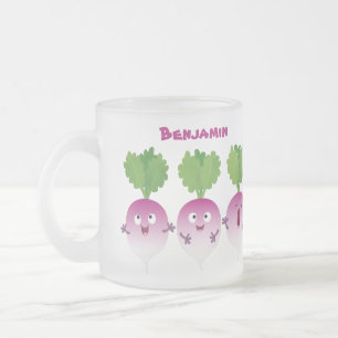 Cute turnip vegetable trio singing cartoon frosted glass coffee mug
