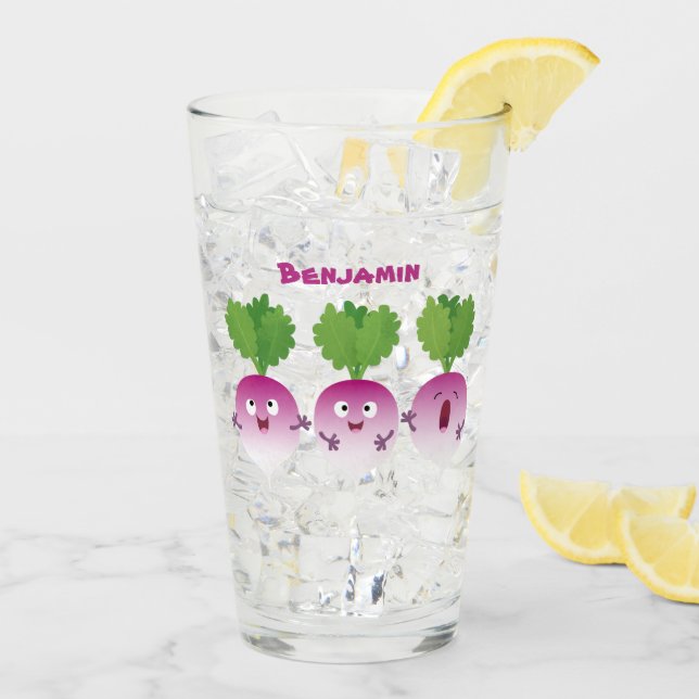 Cute turnip vegetable trio singing cartoon  glass (Back Ice)