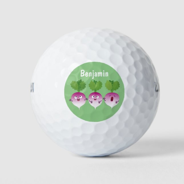 Cute turnip vegetable trio singing cartoon golf balls (Front)
