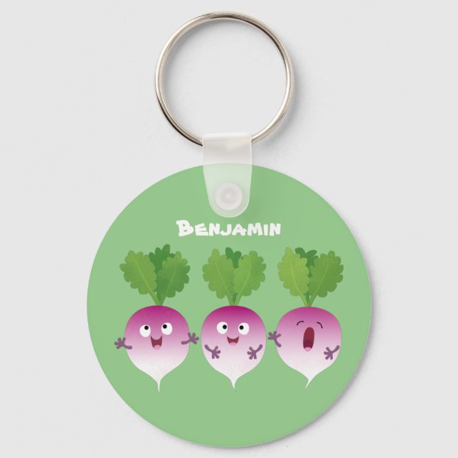 Cute turnip vegetable trio singing cartoon key ring (Front)