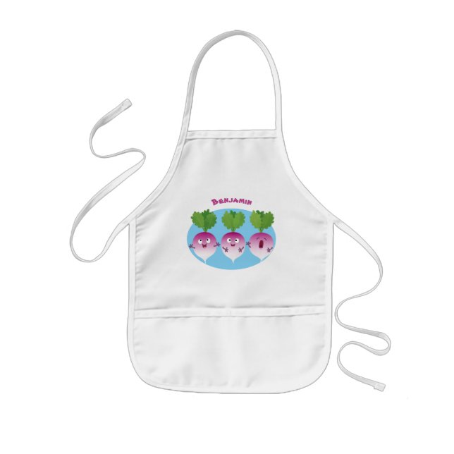Cute turnip vegetable trio singing cartoon kids apron (Front)