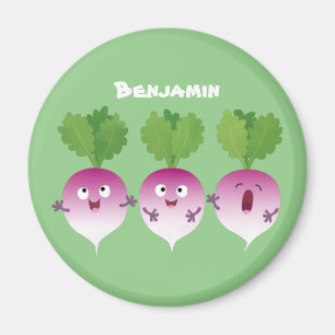 Cute turnip vegetable trio singing cartoon magnet