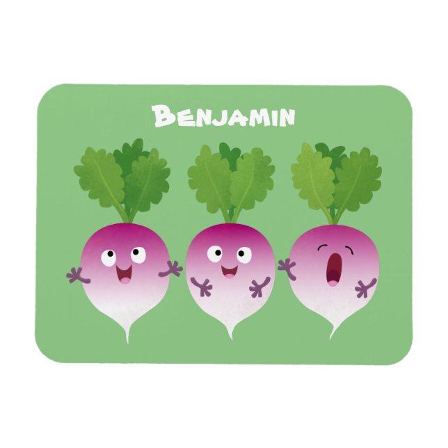 Cute turnip vegetable trio singing cartoon magnet (Horizontal)