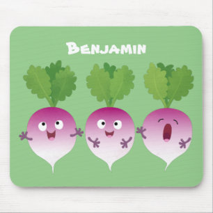 Cute turnip vegetable trio singing cartoon mouse mat