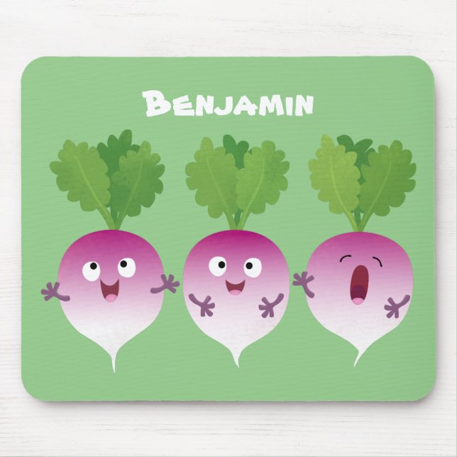 Cute turnip vegetable trio singing cartoon mouse mat (Front)