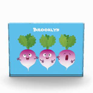 Cute turnip vegetable trio singing cartoon  photo block