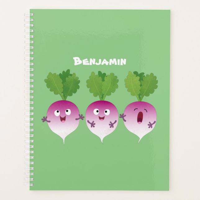 Cute turnip vegetable trio singing cartoon planner (Front)