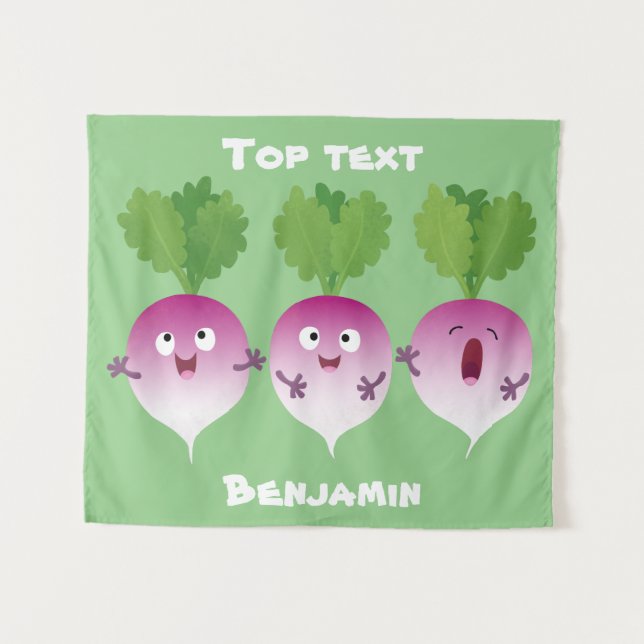Cute turnip vegetable trio singing cartoon tapestry (Front (Horizontal))