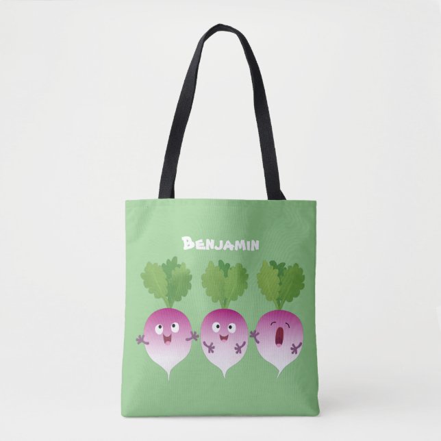Cute turnip vegetable trio singing cartoon tote bag (Front)