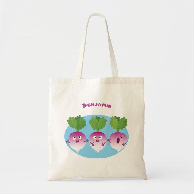 Cute turnip vegetable trio singing cartoon tote bag (Front)