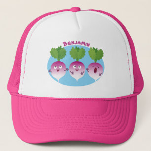 Cute turnip vegetable trio singing cartoon trucker hat